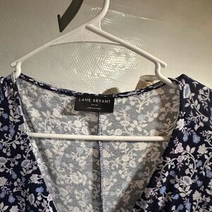 Lane Bryant Navy and White Floral Top